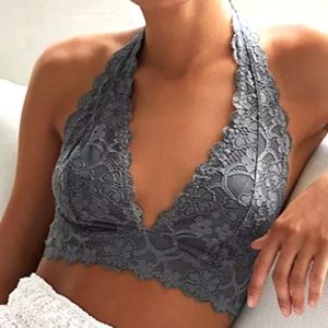 Free People Galloon Lace Halter Bra Grey